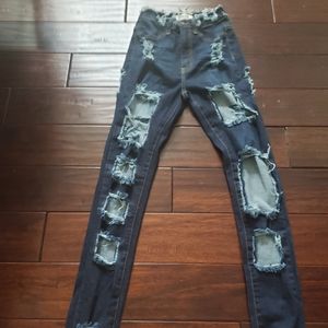 Women Dark Wash Distressed Jeans